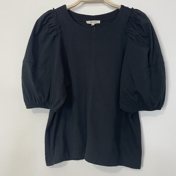 Madewell Puff-Sleeve Tee Jet Black Medium Minimalist Casual Capsule Work NT331 - Picture 1 of 7